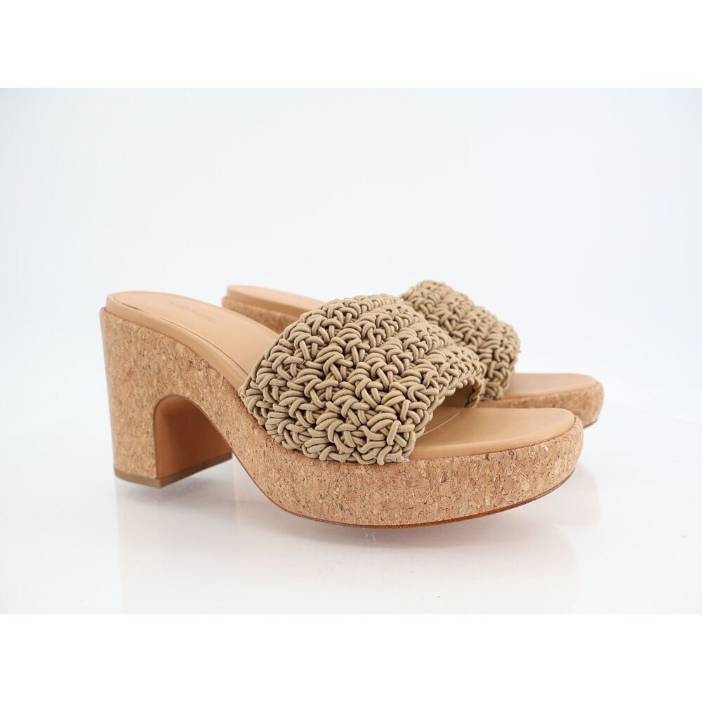 Vince Nicki Crochet Cork Sandal Womens Size 10 Tan Slide Platform Wedge Slip On